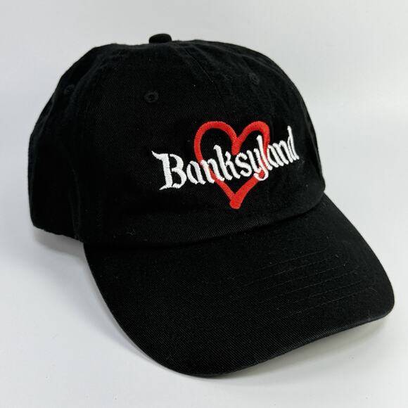 Black Banksyland Adjustable Hat Cap Embroidered Cotton Red Heart Banksy main image 4